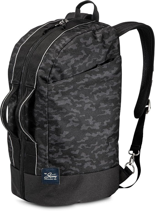 Skyway Luggage Rainier Compact Duffel Backpack, Eco-Friendly, Made of 100% rPET Travel Laptop Bag for Women & Men, Flight Approved Carry On Bag, 30L, Kohala Black