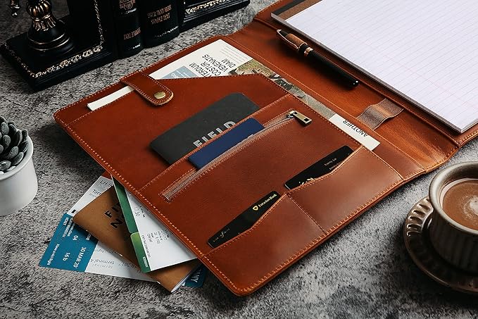 Personalized Leather Portfolio for Men, Engraved Leather Clipboard Portfolio Binder, Custom Leather Resume Padfolio for Women, Christmas Gift for His/Her(Clipboard, Brown-Custom)