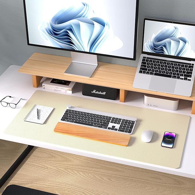 Aothia Leather Desk Pad Protector, Mouse Pad, Office Desk Mat, Non-Slip PU Leather Desk Blotter, Laptop Desk Pad, Waterproof Desk Writing Pad for Office and Home (36" x 17", Soft Yellow)