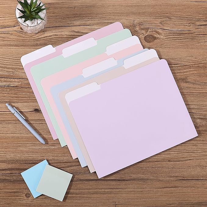 Mr. Pen File Folders, 18 Pack, Morandi Colors, 1/3-Cut Tab, Letter Size, Durable Paper Folders, Office Supplies