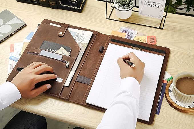 Personalized Leather Portfolio for Men, Engraved Leather Clipboard Portfolio Binder, Custom Leather Legal Pad Padfolio, Christmas Gift for His/Her (Notepad, Khaki-Standard)