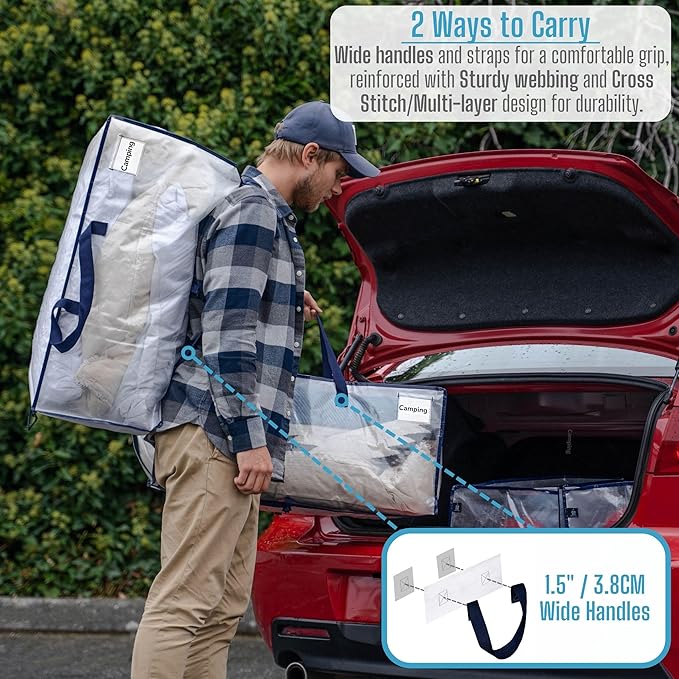 VENO 6 Pack Moving Bags w/Backpack Straps, Moving Boxes & Storage Bins Alternative, Packing Supplies, Camping Accessories Totes for Storage, Dorm Room Essentials Storage Bags (Clear, 6 Pack)