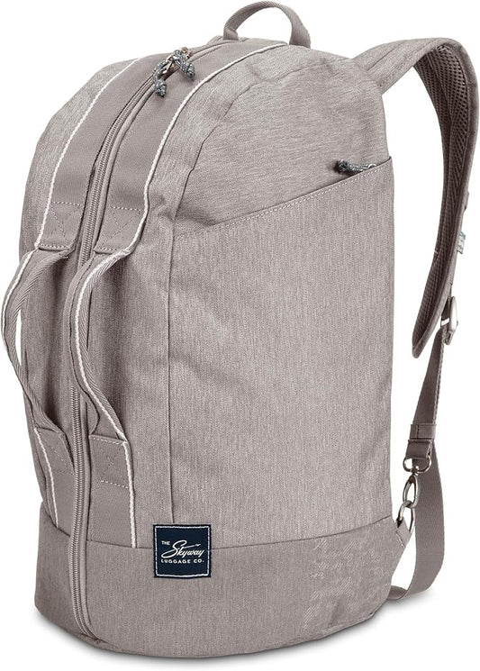 Skyway Luggage Rainier Compact Duffel Backpack, Eco-Friendly, Made of 100% rPET Travel Laptop Bag for Women & Men, Flight Approved Carry On Bag, 30L, Zion Gray