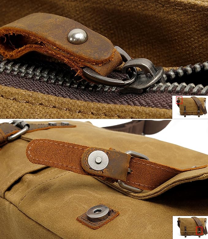 HuaChen Men's Waxed Canvas Messenger Bag Shoulder Crossbody Laptop Bag Satchel (M49_Army Green)