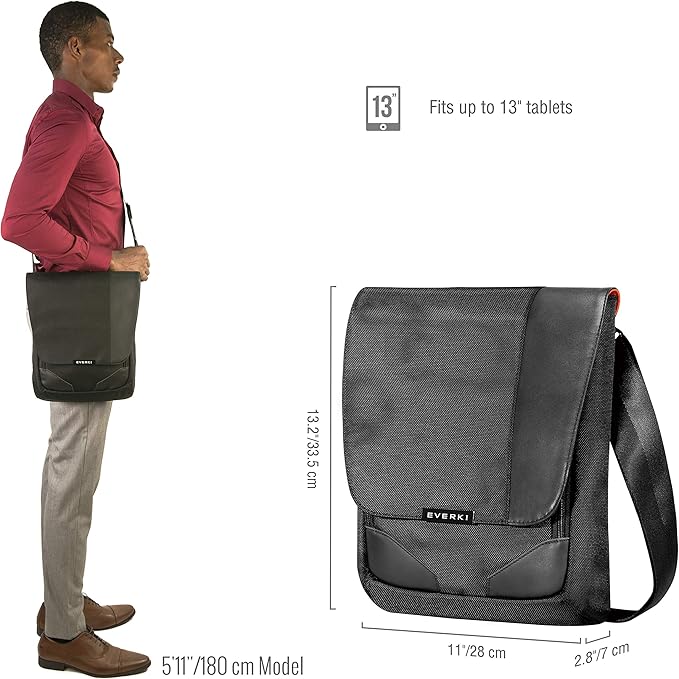 Everki Venue X-Large Premium Mini Messenger Bag - Ideal for Mens Crossbody Bag, RFID-blocking Pocket - Ergonomic Strap - Dedicated Compartment up to13-inch iPad Pro, Surface Pro - (EKS622XL) Black