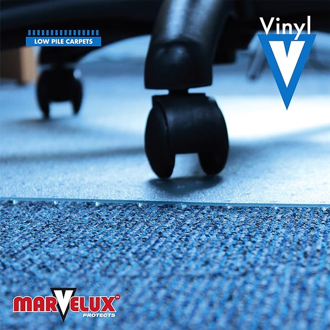 Marvelux Office Chair Mat for Low Pile Carpets 48" x 51” Clear Vinyl Protector Mat for Under Desks, Rectangular PVC Carpeted Floor Mat for Gaming Chairs and Computer Desks
