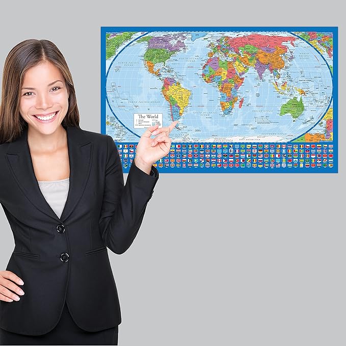 2 Pack - Laminated World Map Poster & USA Map Set - Equal Earth world map design shows continents at true relative size - US Map 18” x 29”