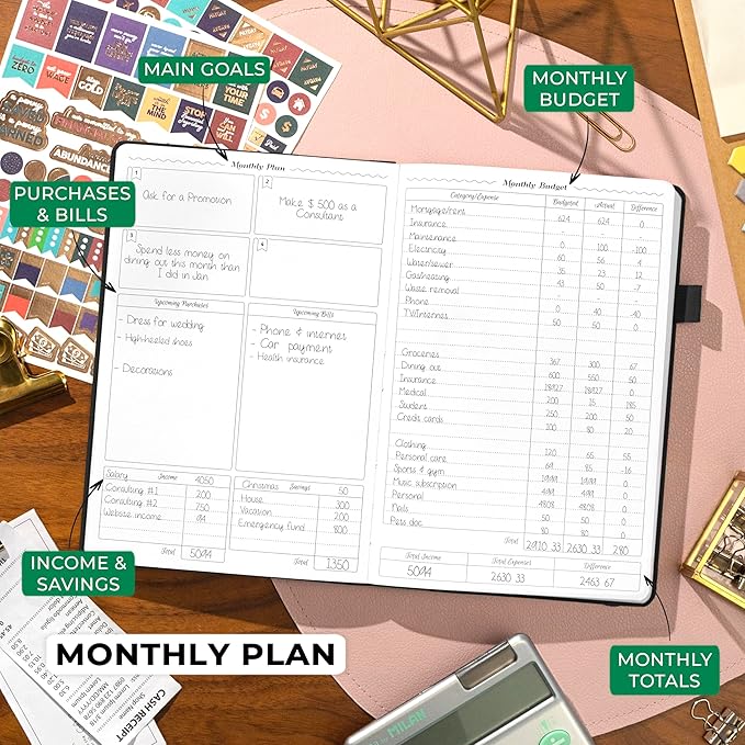 GoGirl Budget Planner – Monthly Financial Planner Organizer Budget Book. Expense Tracker Notebook Journal to Control Money, A5 (Black)