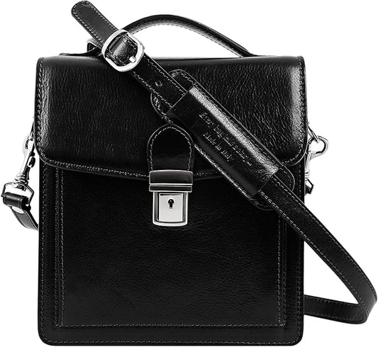 Time Resistance Small Leather Briefcase for Men - Crossbody Bag - Italian Leather Messenger Bag - Gift Box Included