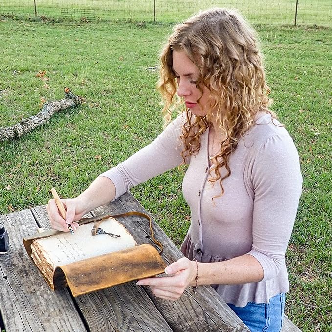 LEATHER VILLAGE Vintage Leather Journal – 200 Handmade Vintage Deckle Edge Paper – Leather bound Journal For Women Men – Vintage Key Closure - Book of Shadows - Aqua - 6X4 inches (A6)