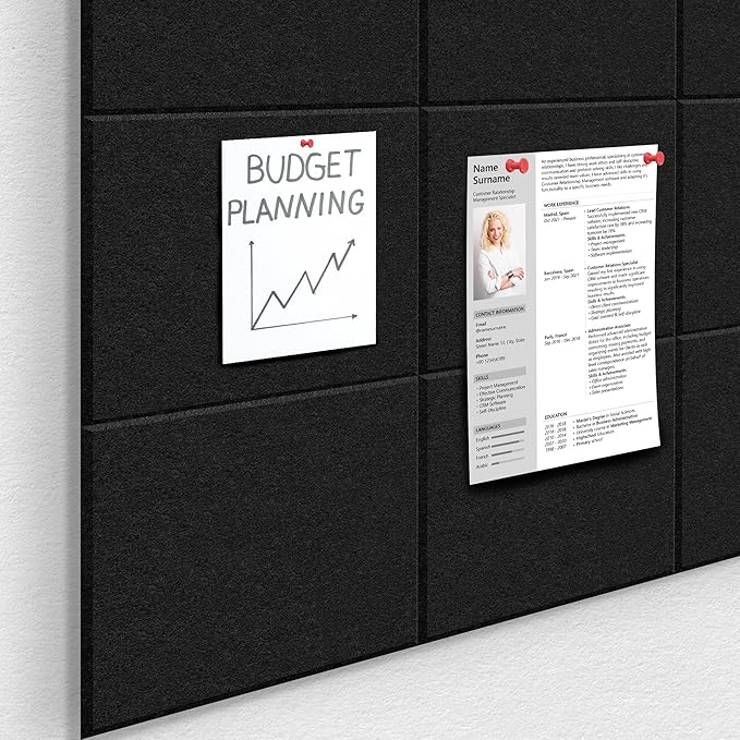 Large Office Cork Board Alternative - 47"x35"12 Pack Felt Wall Tiles Self-Adhesive Safe Removable No Damage for Wall Pin Board Tack Board Felt Cork Board for Walls or Office 48 x 36