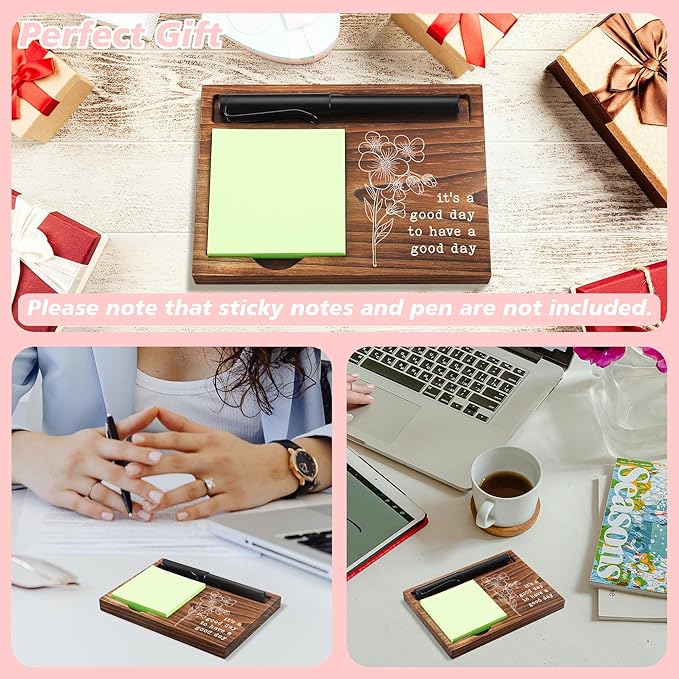 CINRLLA Sticky Note Holder Wooden Notepad & Pen Holder 6.5"" x 4.7"" Sticky Note Pad Holder Dispenser for Desk Work Motivational Gifts, NPA193, Brown