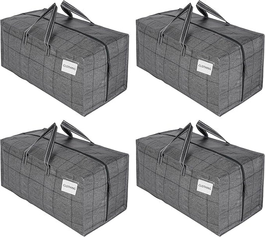 VENO 4 Pack Moving Bags w/Backpack Straps, Moving Boxes & Storage Bins Alternative, Packing Supplies, Camping Accessories Totes for Storage, Dorm Room Essentials Storage Bags (Windowpane, 4 Pack)