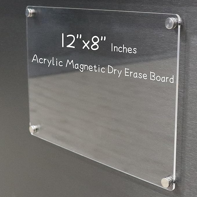 Acrylic Magnetic Dry Erase Board for Fridge 12"x8" Small Magnetic Acrylic Whiteboard for Refrigerator Clear Board Magnet White Board for Fridge Wall