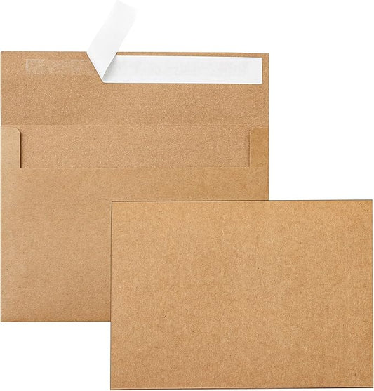 100 Packs Brown Single Panel Blank Greeting Cards and Envelopes 4.25 x 5.5 Heavyweight Flat Cardstock and A2 Envelopes Printable Self Seal for Graduations, Wedding, Thank You Cards