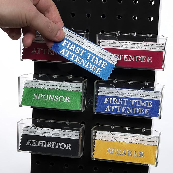 Conference Badge Ribbons with Adhesive, 4 x 1-5/8”, 100pk (50 Attendee, 20 First Time, 10 Sponsor, 10 Exhibitor, 10 Speaker), Satin
