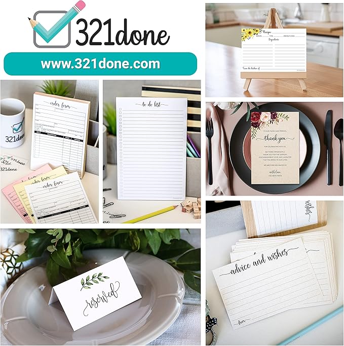 321Done Recipe Cards for the Parents-To-Be (Set of 50) 4x6 Rustic Kraft - Simple, Cute Made with Love Heart Design - Double-Sided - For Bridal Shower, Wedding, Recipe Box Gift - Made in the USA
