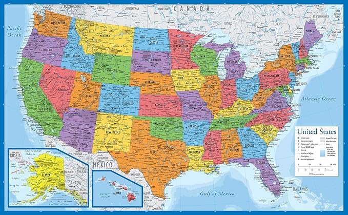2 Pack - Laminated World Map Poster & USA Map Set - Equal Earth world map design shows continents at true relative size - US Map 18” x 29”