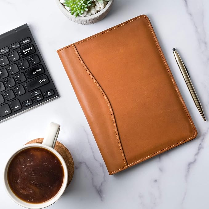 PEGAI Handmade 100% Leather Padfolio | Junior Legal Pad Folder Organizer for Business School Office Conference | Resume Interview Document Organizer Folio | Eriksen (Cognac Brown)
