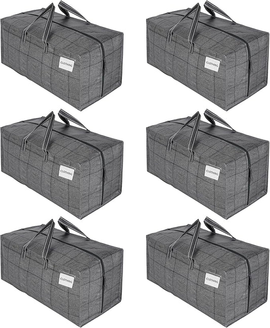 VENO 6 Pack Moving Bags w/Backpack Straps, Moving Boxes & Storage Bins Alternative, Packing Supplies, Camping Accessories Totes for Storage, Dorm Room Essentials Storage Bags (Windowpane, 6 Pack)
