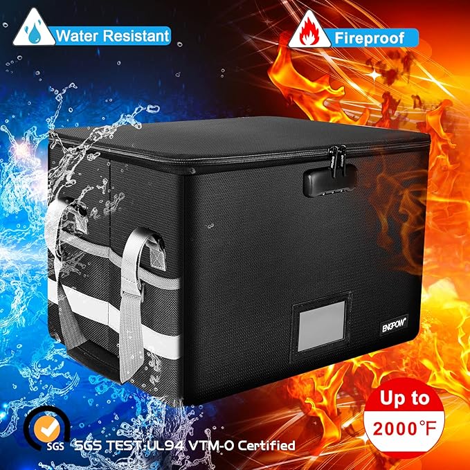 ENGPOW File Box with Lock, Fireproof Document Box with Inserts,Collapsible File Storage Organizer Box Filing Box with Handle,Portable Home Office Safe Box for Hanging Letter/Legal Folder,2 Pack