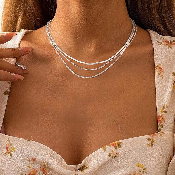 Herringbone Necklace for Women,Dainty Gold Necklace,14k Gold Plated Snake,Gold Chain Choker Necklaces,Simple Gold Layered Necklaces,Gold Jewelry Gift for Women