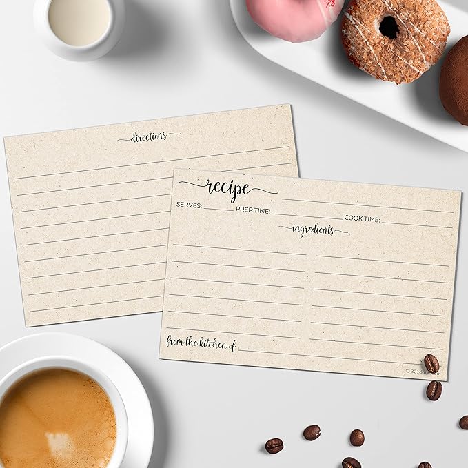 321Done Recipe Cards (Set of 50) 4x6 Rustic Kraft Tan, Wide-Ruled, From the Kitchen Of, Large Double-Sided Premium for Weddings, Bridal Shower, Baby - Made in USA - Minimalist