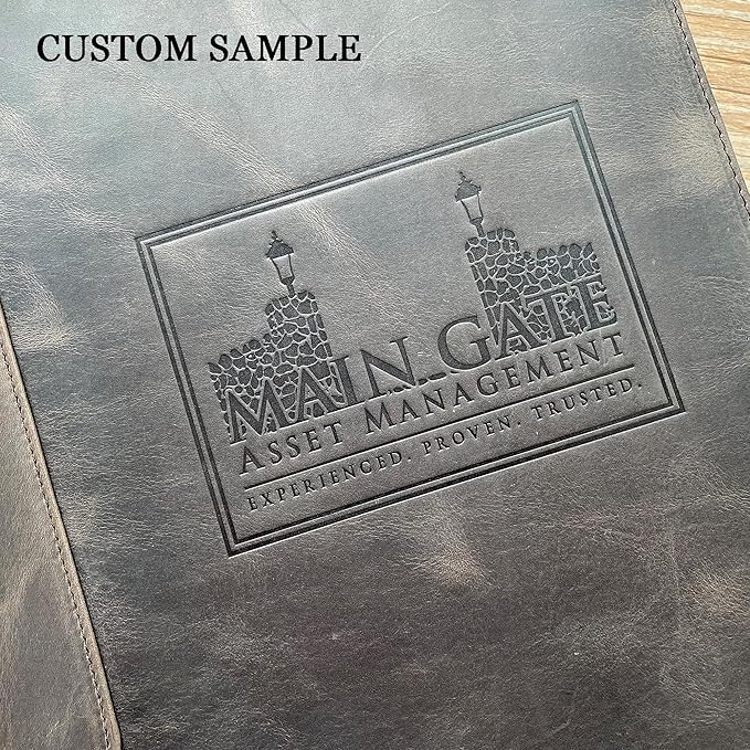 Personalized Leather Portfolio for Men, Engraved Leather Clipboard Portfolio Binder, Custom Leather Resume Padfolio for Women, Christmas Gift for His/Her (Notepad, Grey-Custom)
