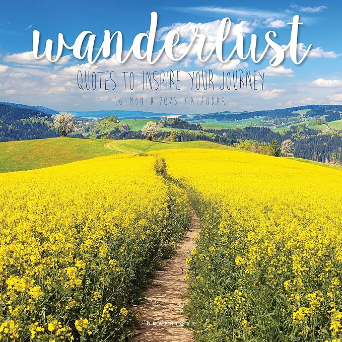 Graphique 2025 Wanderlust Wall Calendar | 12” x 12” | Thick Paper | Home & Office Organizer | Large Monthly Grid | 3 Languages & Marked Holidays | 4 Month Preview Page for 2026